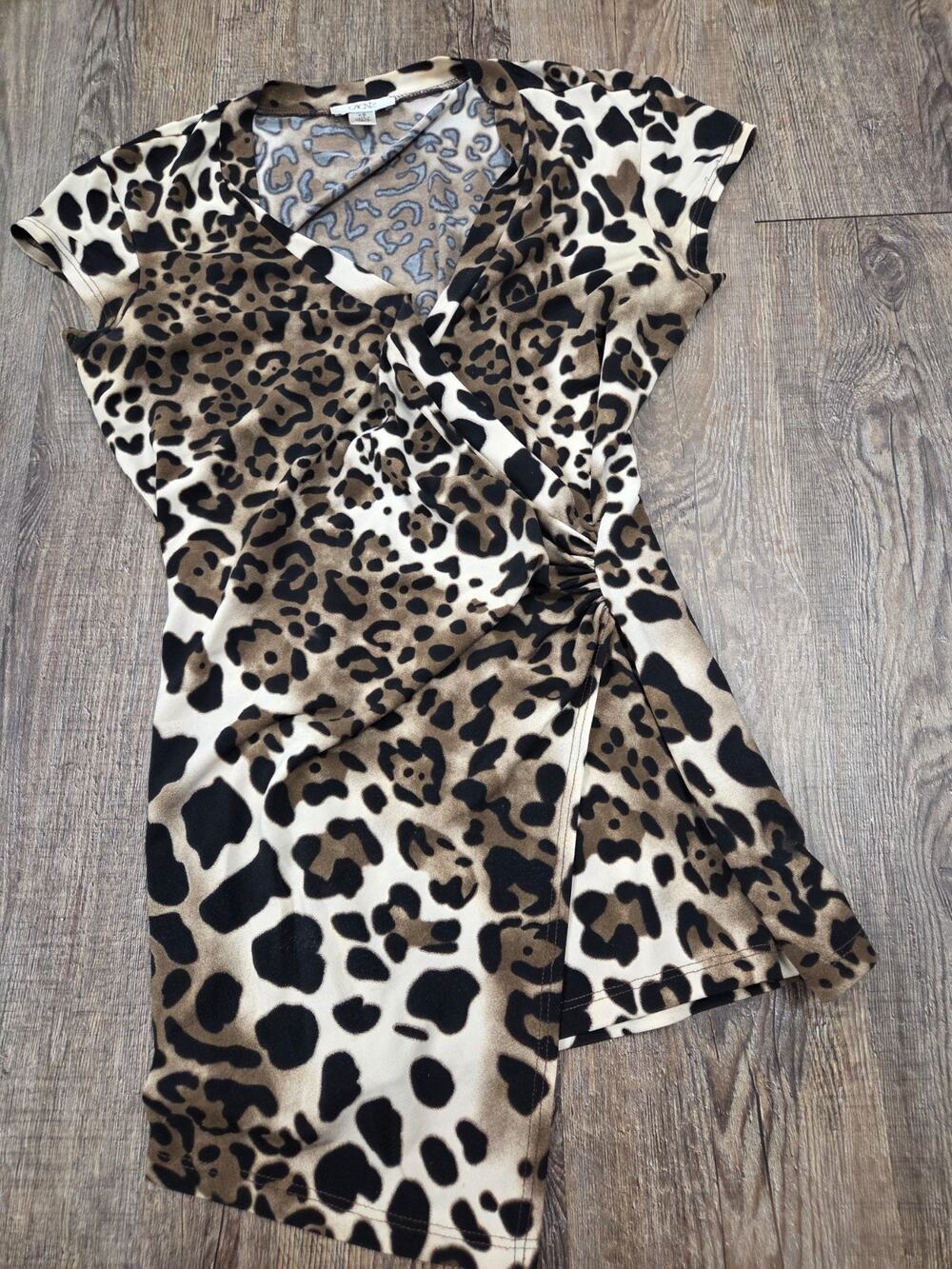 Cache Leopard V Neck Jersey Wrap Top Animal Print XS Stretch Blouse Vintage Y2K